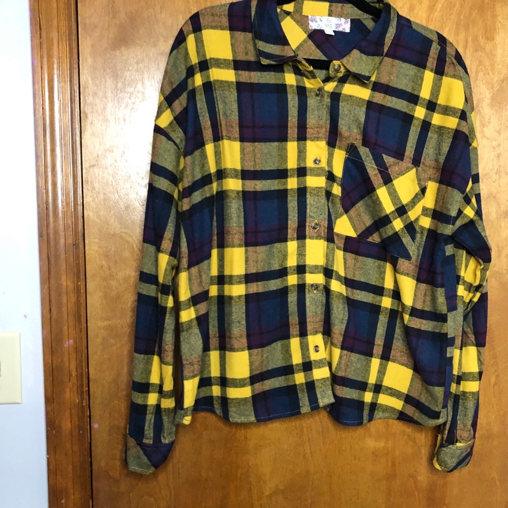 Yellow plaid flannel. Size L. Worn once.